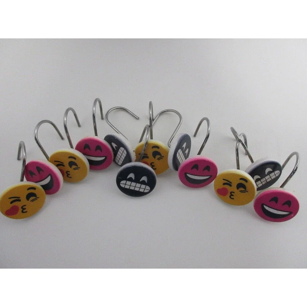 set of 12 emoji shower hooks, three different faces